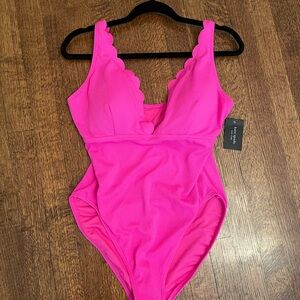 NWT Kate Spade New York Scallop Pink One Piece Swimsuit with Plunging V-Neck, XL